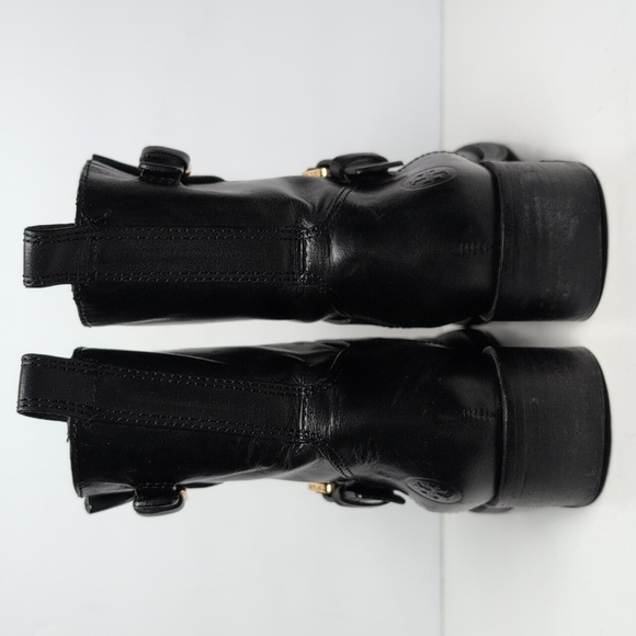 Tory Burch Bennie Black Combat Moto Boots with Buckle Straps womans size 7.5 - Picture 4 of 16